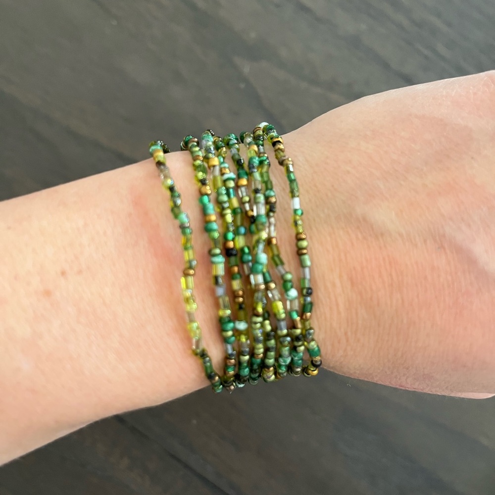 Green beaded wrap bracelet/necklace. Never worn.
